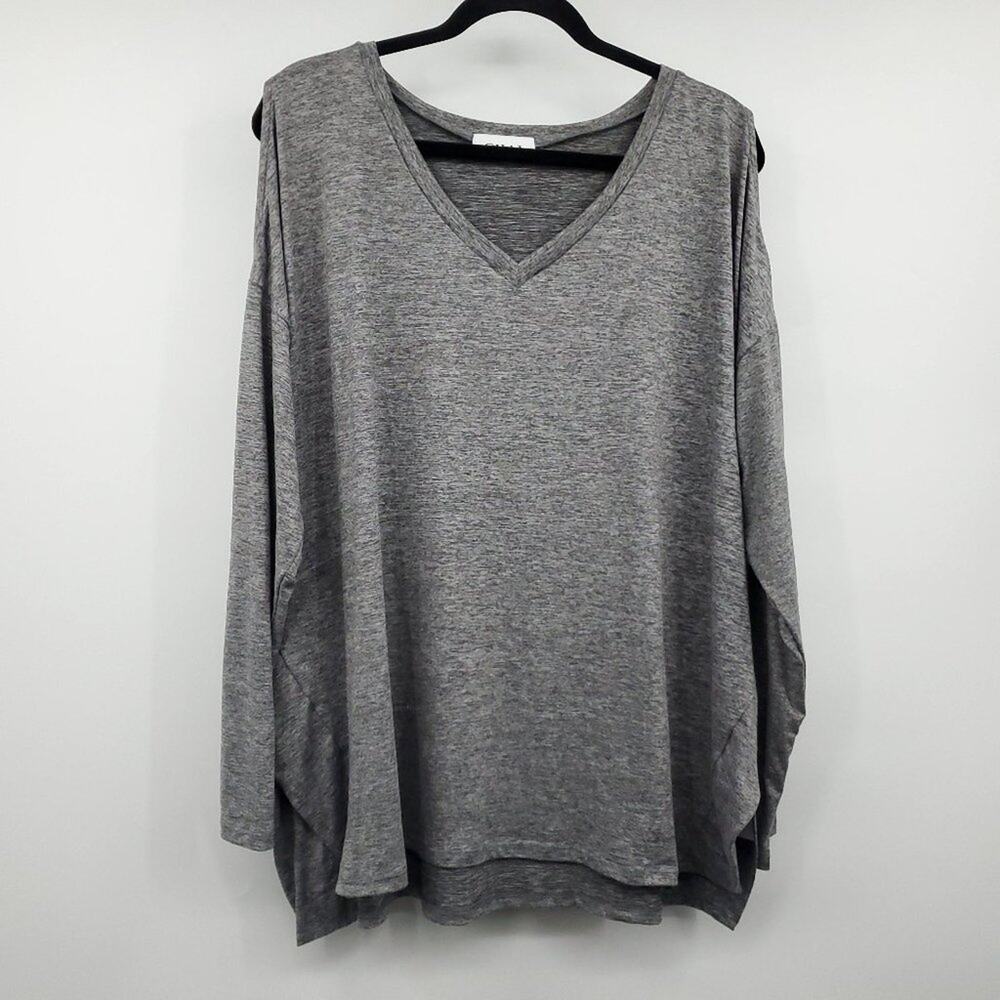 Gilli Lucy Cold Shoulder Long Sleeve V Neck Top Tunic Gray 1X